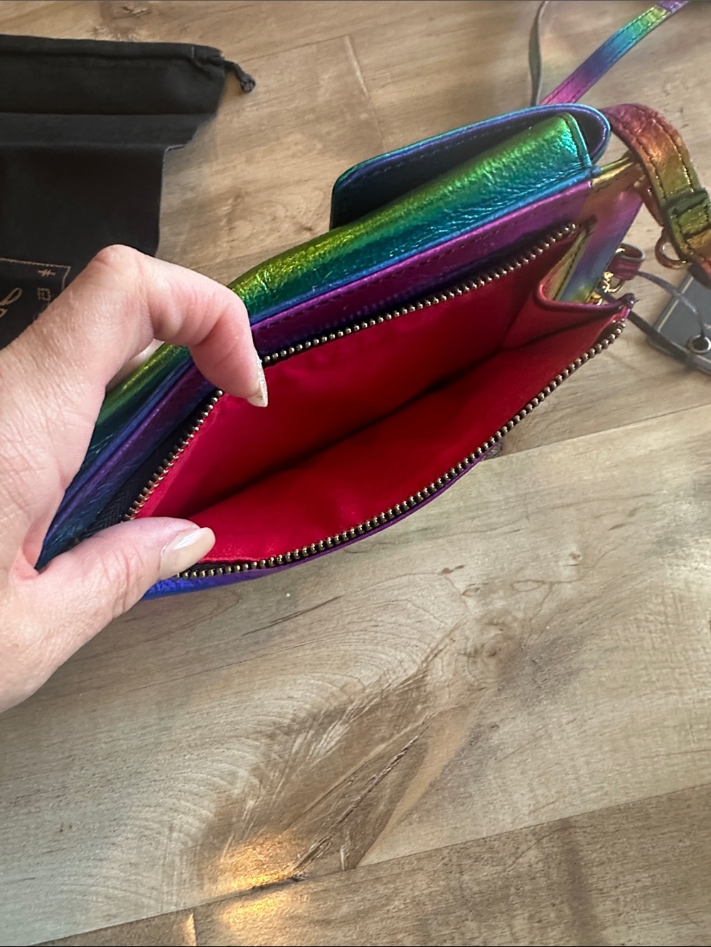 Sharif Iridescent Rainbow Leather Phone Crossbody with Gold Logo - Picture 4 of 7
